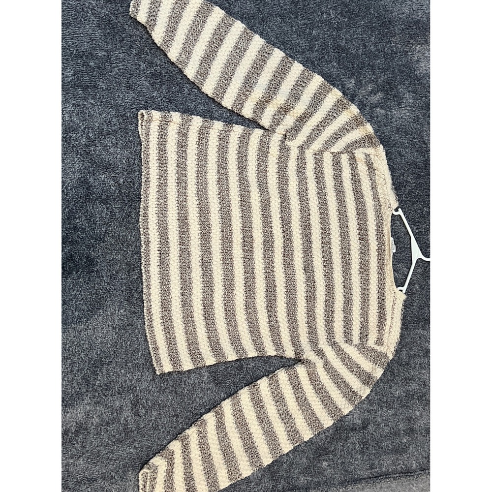 Reba Rose Women Medium Brown Cream Striped Cotton Knit Sweater Made in USA - Picture 11 of 11